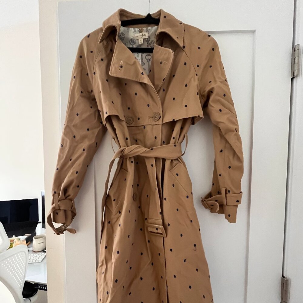 Maison Jules Beige/Navy Women's 100% Cotton Belted Trench Coat